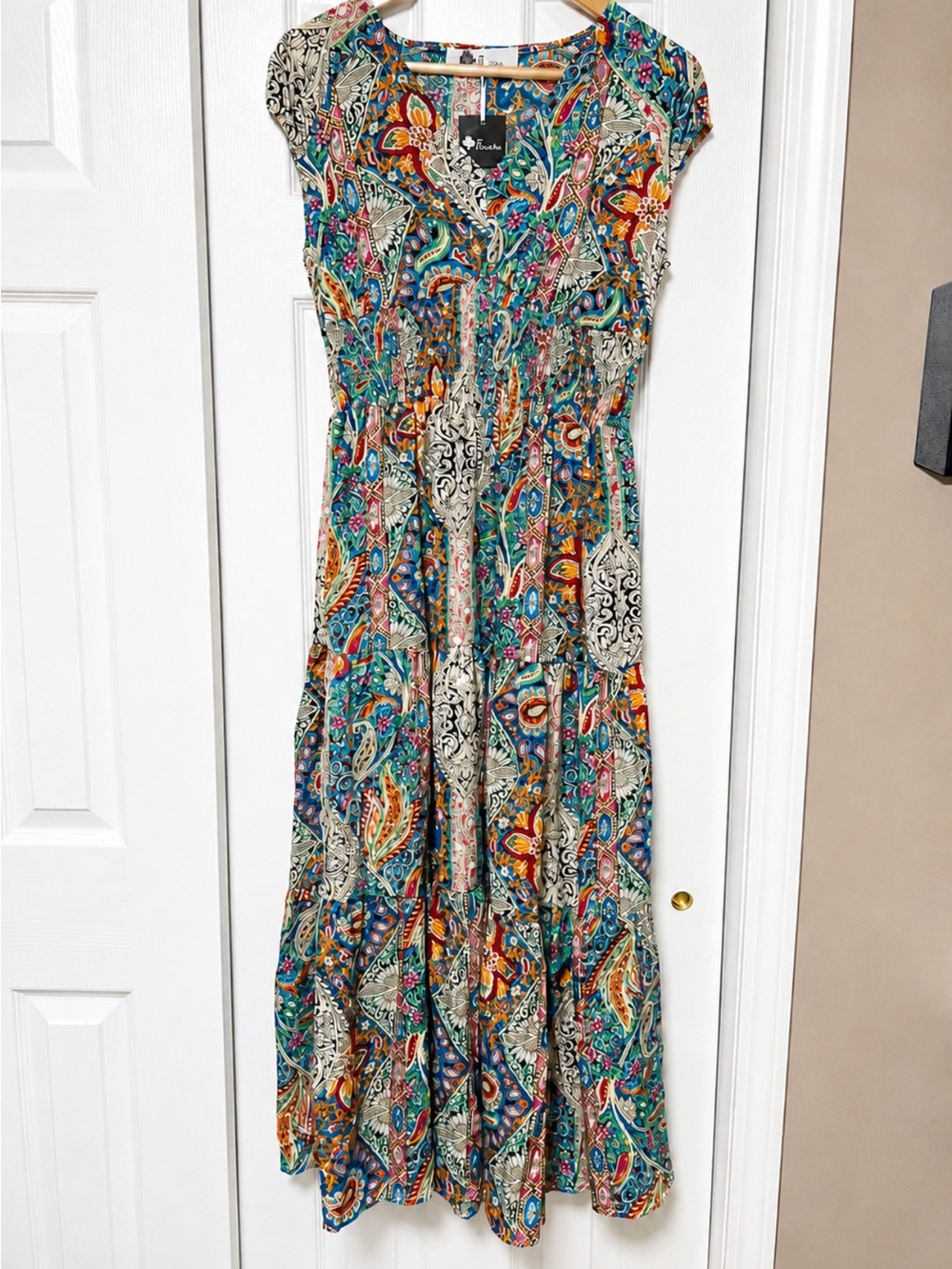 NWT Towne Multicolor Paisley Maxi Dress Boho Empire Waist Size M